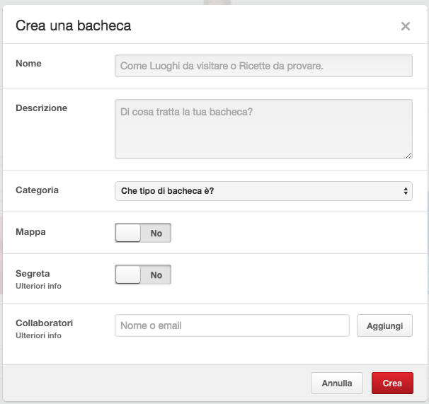 pinterest crea bacheca
